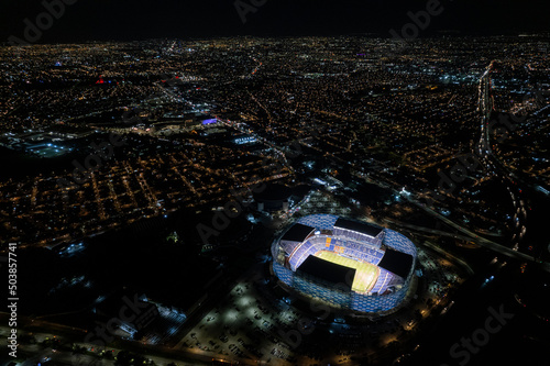 Estadio Cuauhtémoc y Ciudad de Puebla vista aérea de noche photo