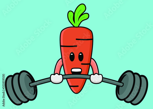 Cute carrot mascot exercising using barbells of illustration vector