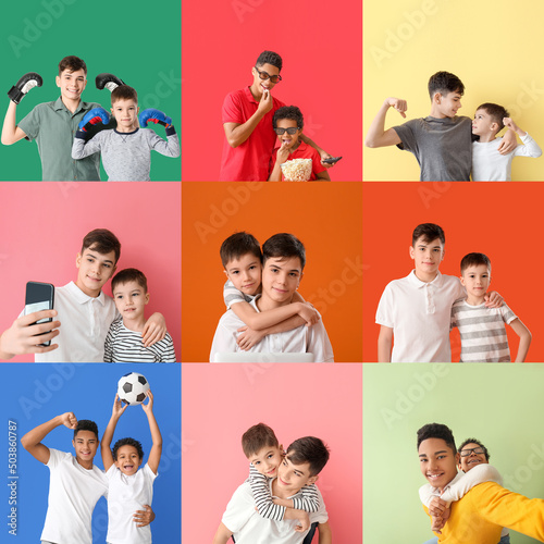 Set of adorable brothers on...