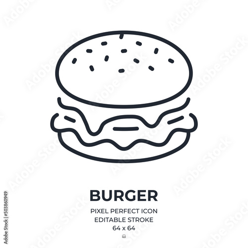 Burger editable stroke outline icon isolated on white background flat vector illustration. Pixel perfect. 64 x 64.