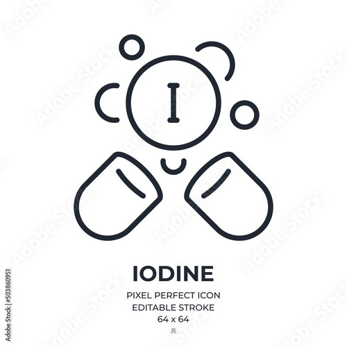 Iodine editable stroke outline icon isolated on white background flat vector illustration. Pixel perfect. 64 x 64.