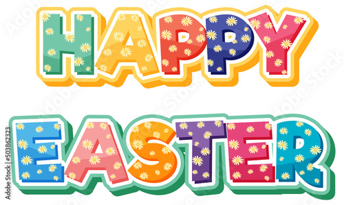 Happy Easter egg font design with flowers