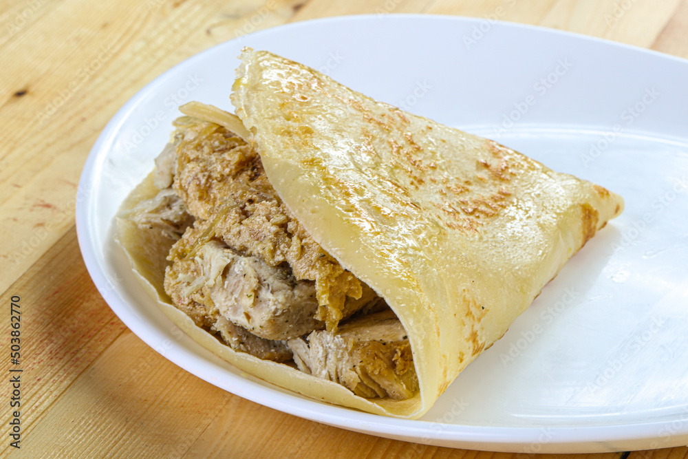 Pancake with chicken and onion