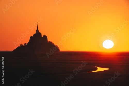 The Mont Saint-Michel bay in Normandy at Sunset
