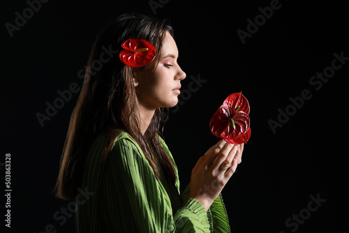 Young woman with wet hair h...