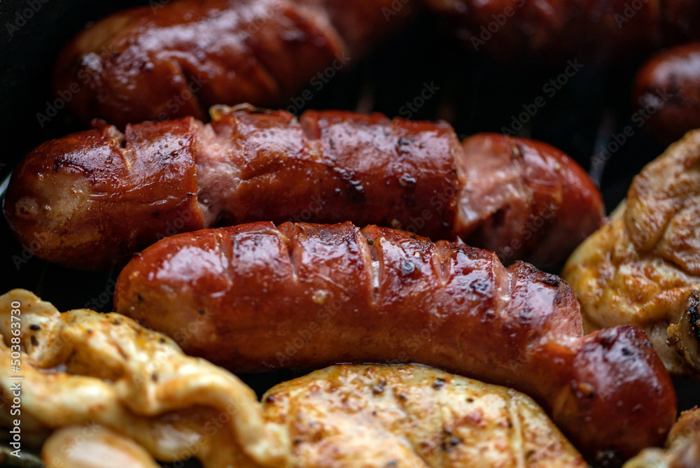 Fototapeta premium barbecue with delicious grilled meat on grill