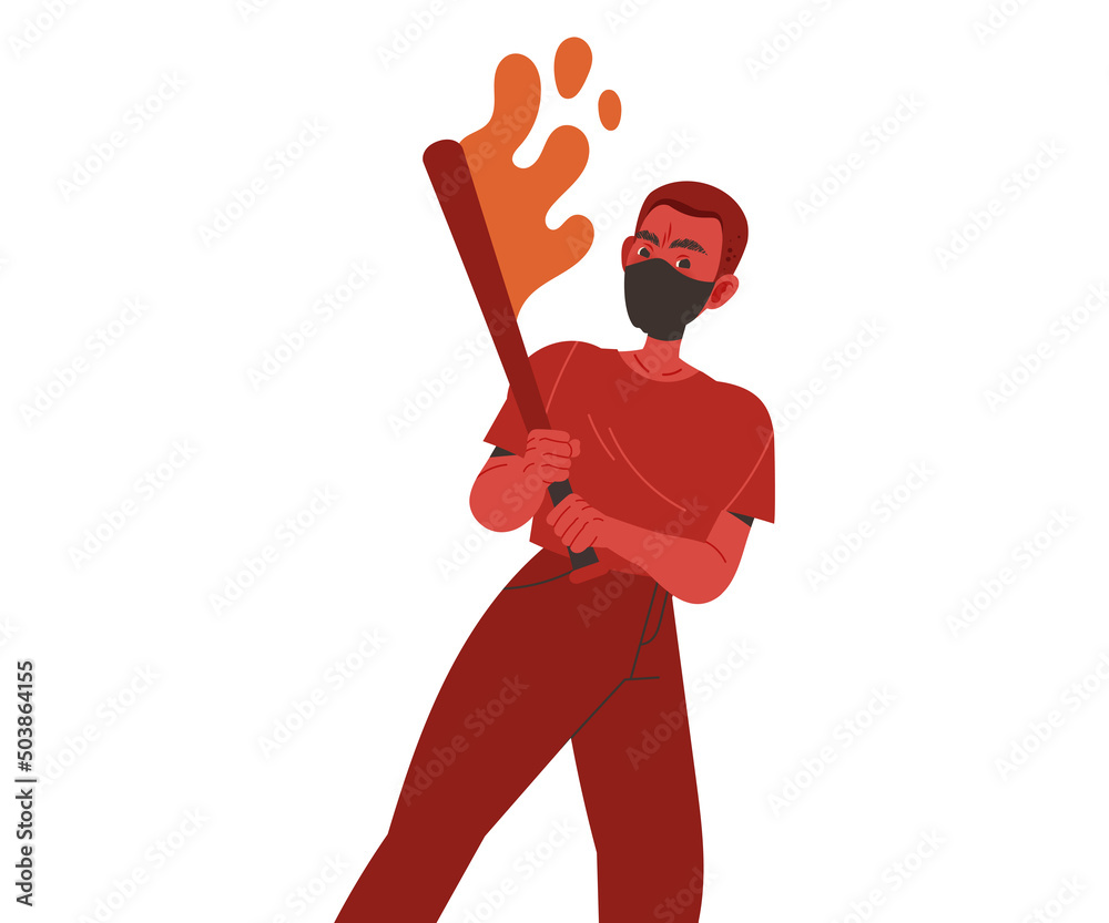 Red Man Aggressor with Bat Abusing and Insulting Weak Vector Illustration Red Man Aggressor with Bat Abusing and Insulting Weak Vector Illustration