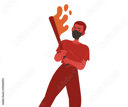Red Man Aggressor with Bat Abusing and Insulting Weak Vector Illustration