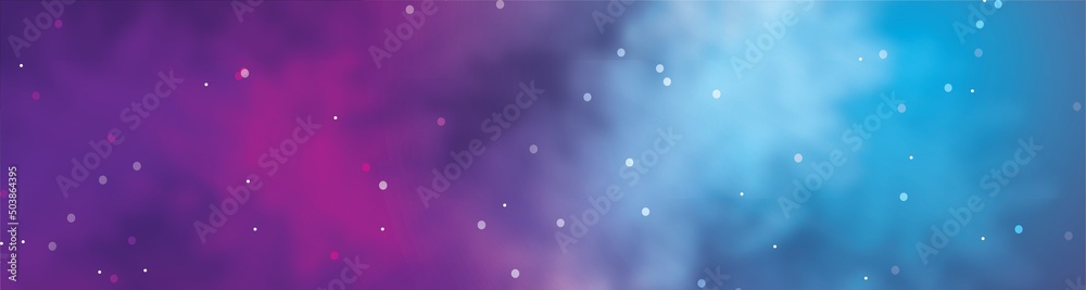 Abstract background using sky pattern with variations of purple, red and blue colors. There are white circles and white-blue light areas. long landscape size