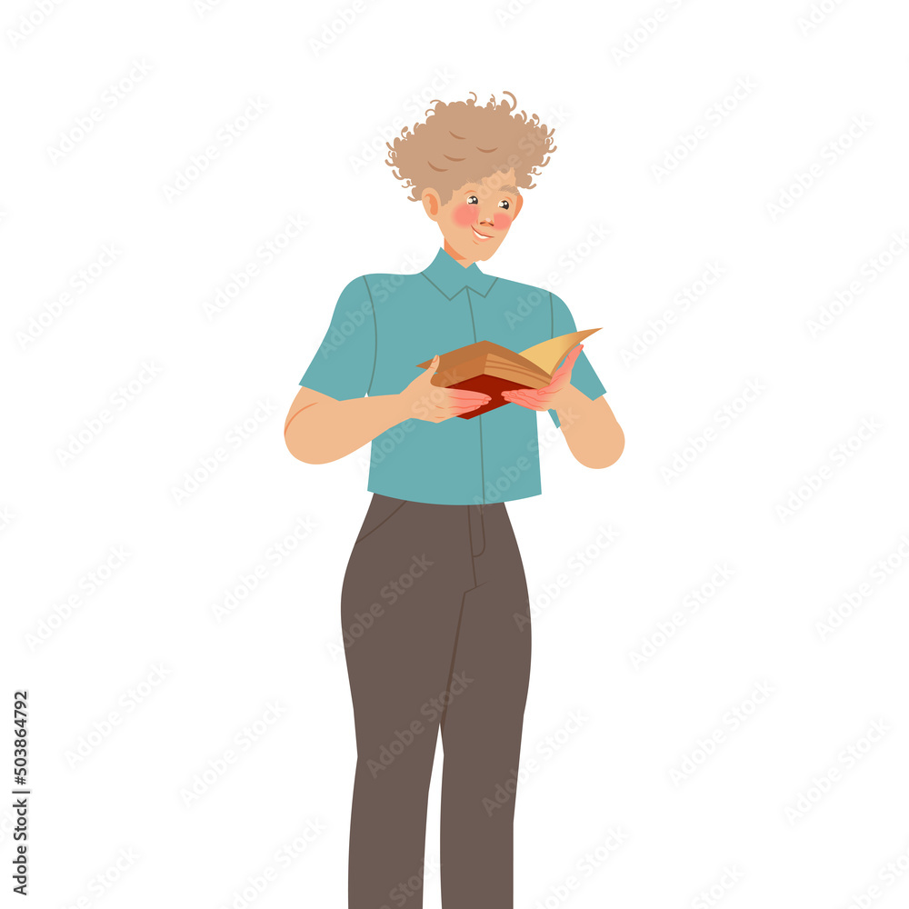 Bookcrossing with Happy Man Character Reading Borrowed Paper Book Vector Illustration Bookcrossing with Happy Man Character Reading Borrowed Paper Book Vector Illustration