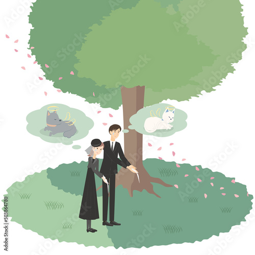 ペットの樹木葬を行う男女