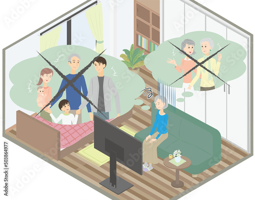 部屋で一人で孤独に悩むシニア女性
