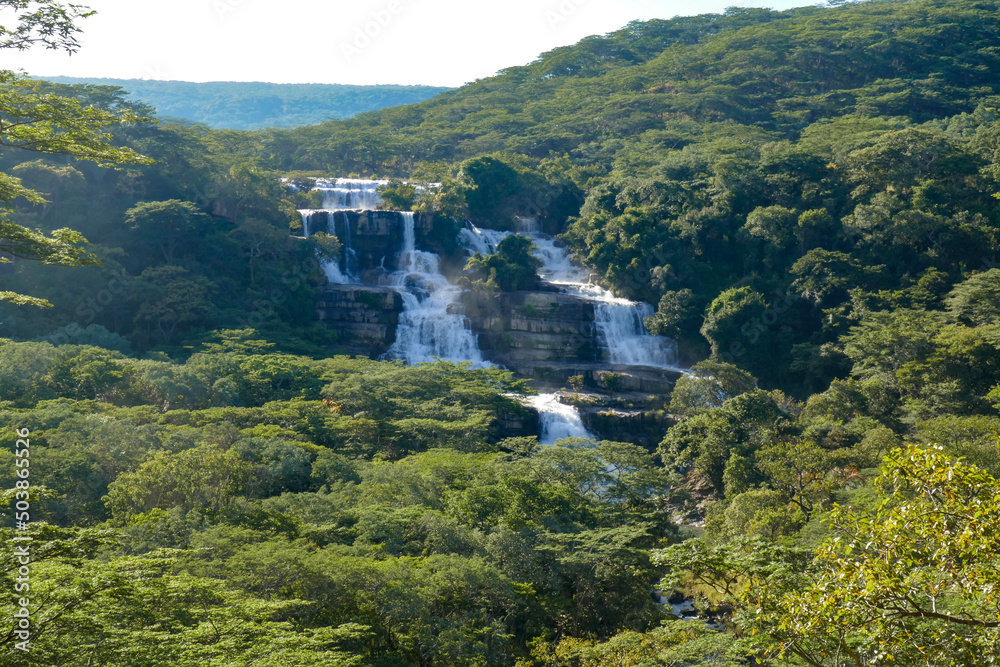 Scenic view of Kimani waterfalls in Mpanga Kipengele Game Reserve, Tanzania