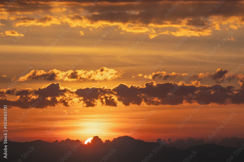 Sunset ,Sunrise with sun and clouds on orange dramatic sky