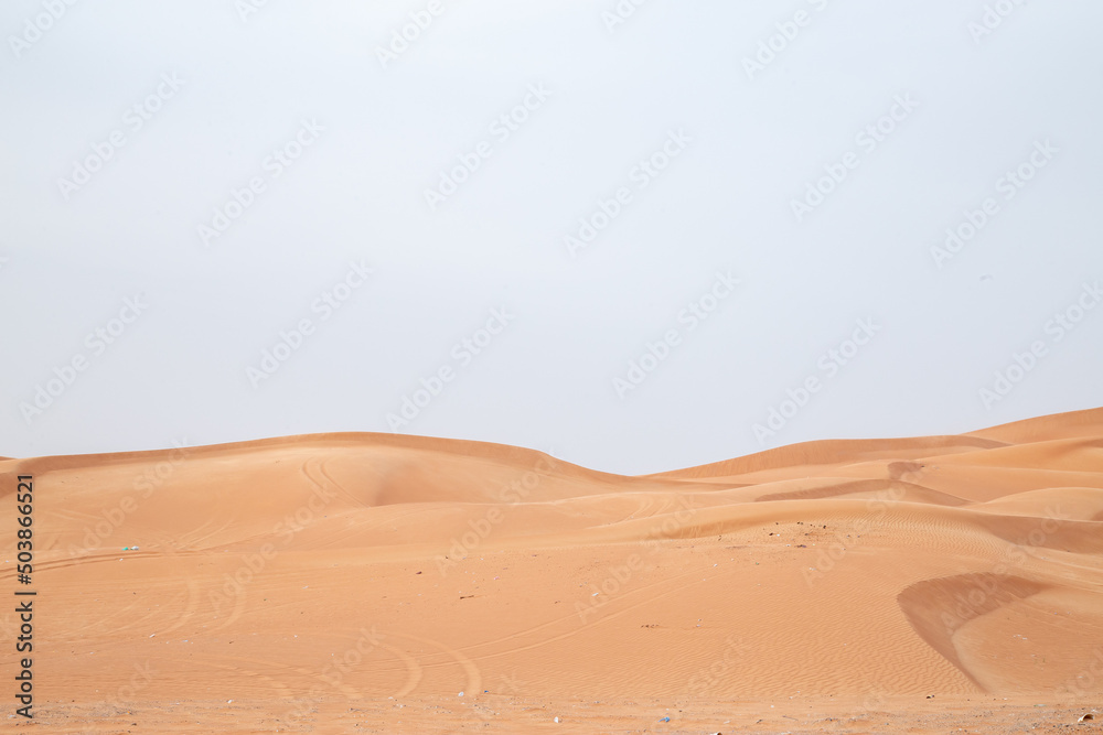desert in daytime with blue skies dunes sand out of focus with grain