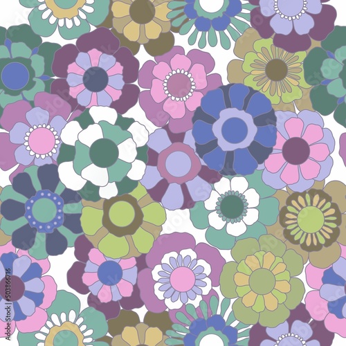 Floral seamless pattern with abstract multicolored flowers.