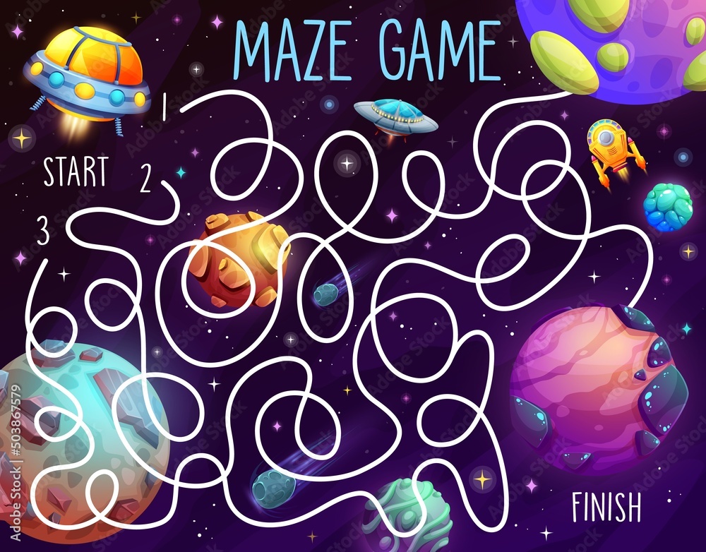Cartoon Space Galaxy Planets Ufo And Alien Starships Labyrinth Maze Cartoon Space Galaxy Planets Ufo And Alien Starships Labyrinth Maze