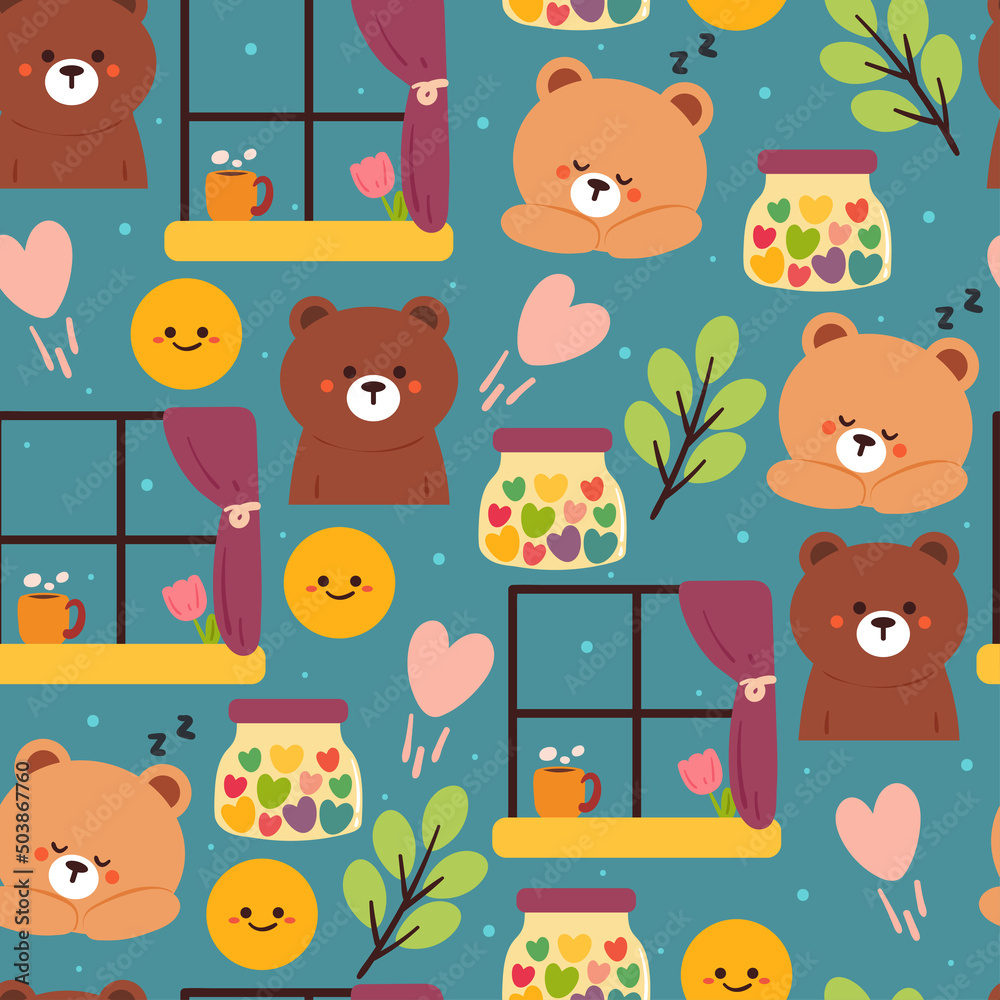 seamless pattern cute cartoon bear and cute element. cute drawing for fabric print, textile seamless pattern cute cartoon bear and cute element. cute drawing for fabric print, textile