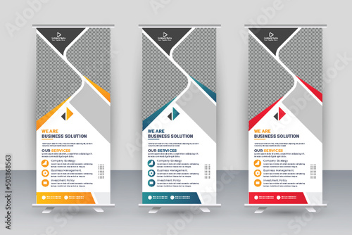 Business Roll Up Banner. corporate Roll up background for Presentation. Vertical roll up, x-stand, exhibition display, Retractable banner stand 