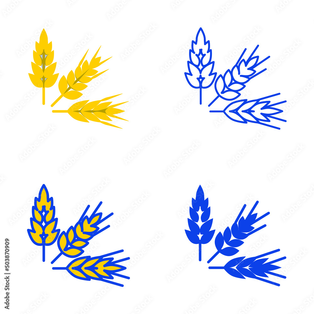 Wheat ears icon set in flat and line style