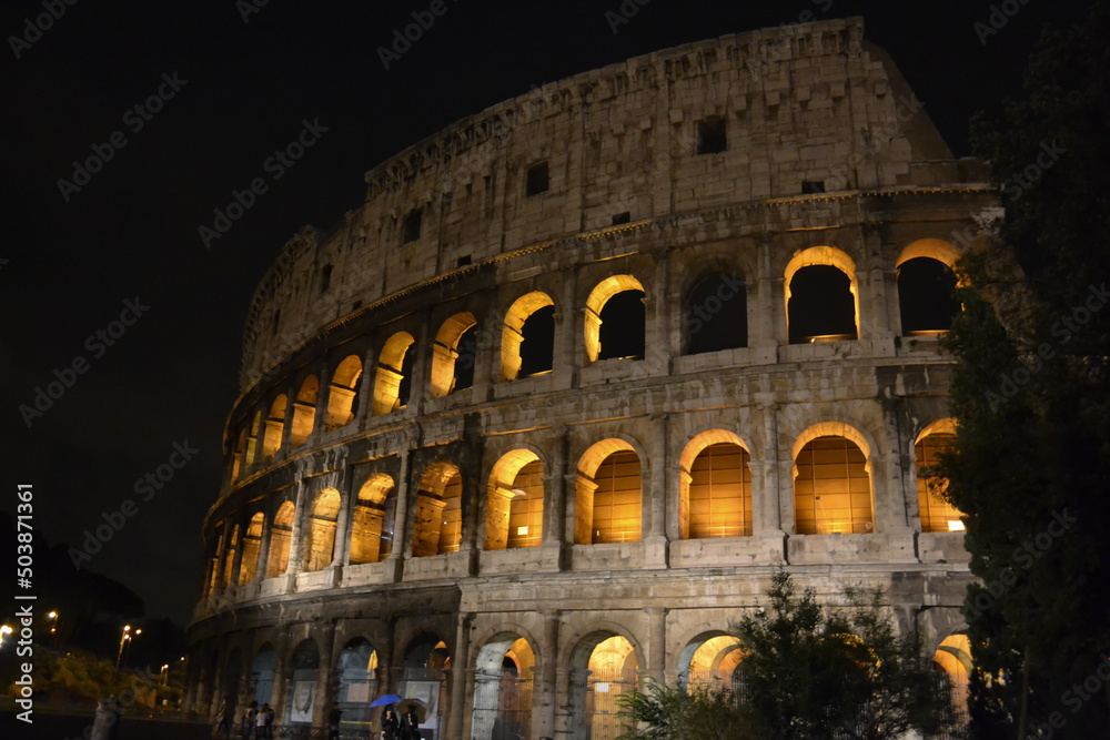 Roma Italy Night view of Colosseum , Rome architecture and landmark. Colosseum is one of the main attractions of Italy