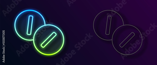 Glowing neon line Toothache painkiller tablet icon isolated on black background. Tooth care medicine. Capsule pill and drug. Pharmacy design. Vector