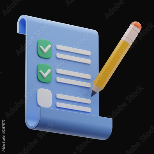 Premium Clipboard with pencil Icon 3d rendering