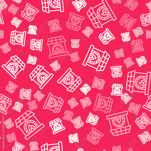 White line Blacksmith oven icon isolated seamless pattern on red background. Vector