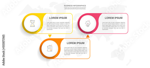 Line vector infographics with three circles. Modern concept 3 icons with labels step by step for the app, business, website, interface, chart, levels, web, diagram, banner, presentations