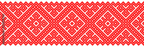 vector seamless pixel ethnic national slavic pattern isolated on white background. traditional ornament of Ukrainian and Belarusian embroidery - vyshyvanka.useful for print, wallpaper, textile, fabric photo