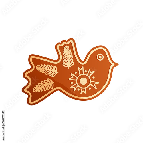 Christmas cookies, traditional Ukrainian pastries in the shape of a bird to celebrate Christmas. Vector Illustration in cartoon style.