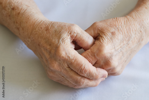 Close-up Hands of an old woman with wrinkles