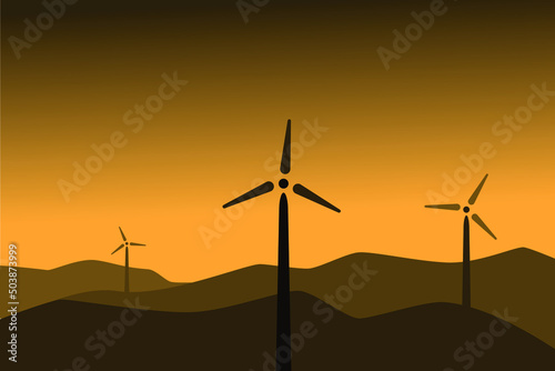 carbon offset and co2 gas reduction wind power station  sunset illustration
