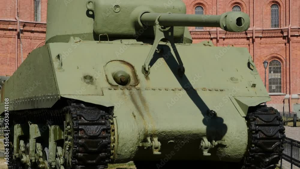 American tank Sherman front view, fought in World War II, panorama American tank Sherman front view, fought in World War II, panorama