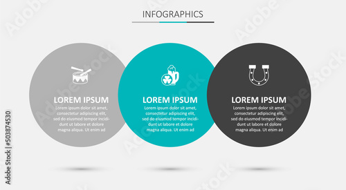 Set Glass of beer, Drum with drum sticks and Horseshoe. Business infographic template. Vector