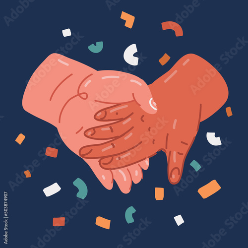 Cartoon vector illustration of hand hold together