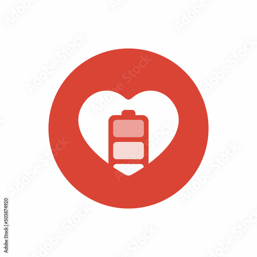 Battery health icon vector. Charging heart logo