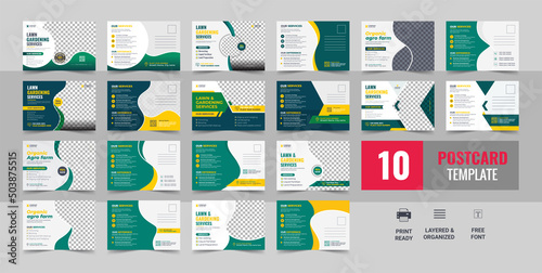 Lawn Mower Garden or Landscaping Service Postcard Template or Agro Firm Eddm Postcard Design Bundle