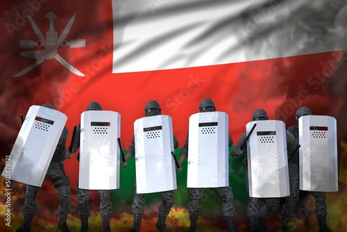 Wallpaper Mural Oman police special forces protecting law against disorder - protest stopping concept, military 3D Illustration on flag background Torontodigital.ca