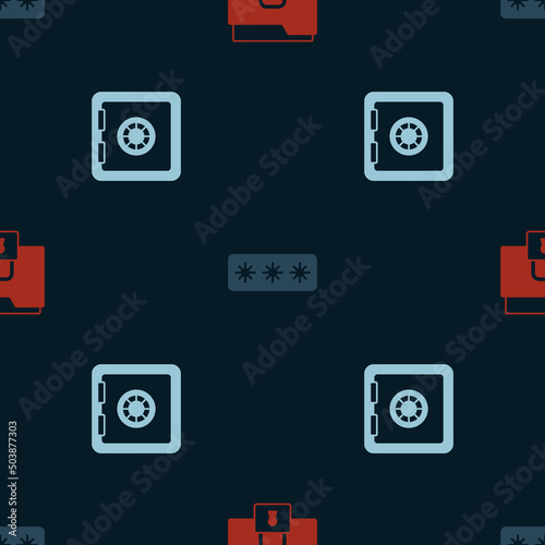 Set Folder and lock, Password protection and Safe on seamless pattern. Vector