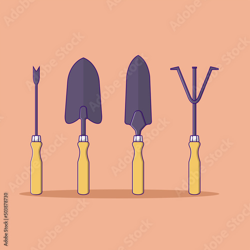 Gardening Tools Vector Icon Illustration. Planting Equipment Vector. Flat Cartoon Style Suitable for Web Landing Page, Banner, Flyer, Sticker, Wallpaper, Background © Khairuman