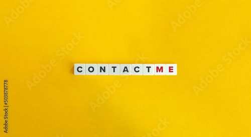 Contact Me Banner. Letter Tiles on Yellow Background. Minimal Aesthetics. photo