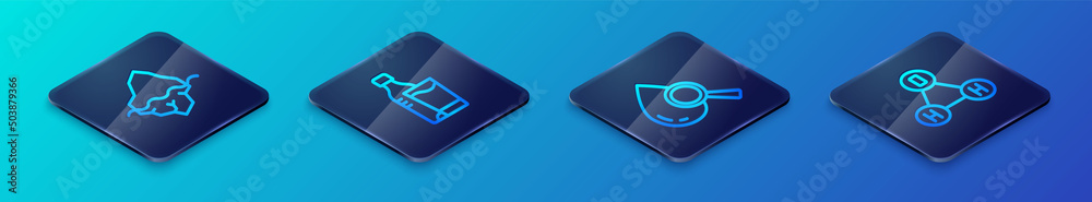 Set Isometric line Drop and magnifying glass, Iceberg, Chemical formula water H2O and Bottle of with icon. Vector Set Isometric line Drop and magnifying glass, Iceberg, Chemical formula water H2O and Bottle of with icon. Vector