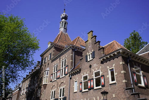 Old, historical houses of Utrecht - Holland, taken during a canal cruise through the city.