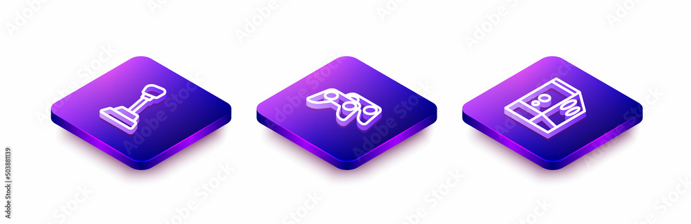 Set Isometric line Gear shifter, Game controller or joystick and Case of computer icon. Vector Set Isometric line Gear shifter, Game controller or joystick and Case of computer icon. Vector