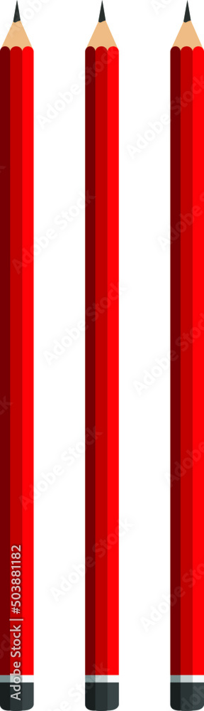 three red pencil isolated on white background