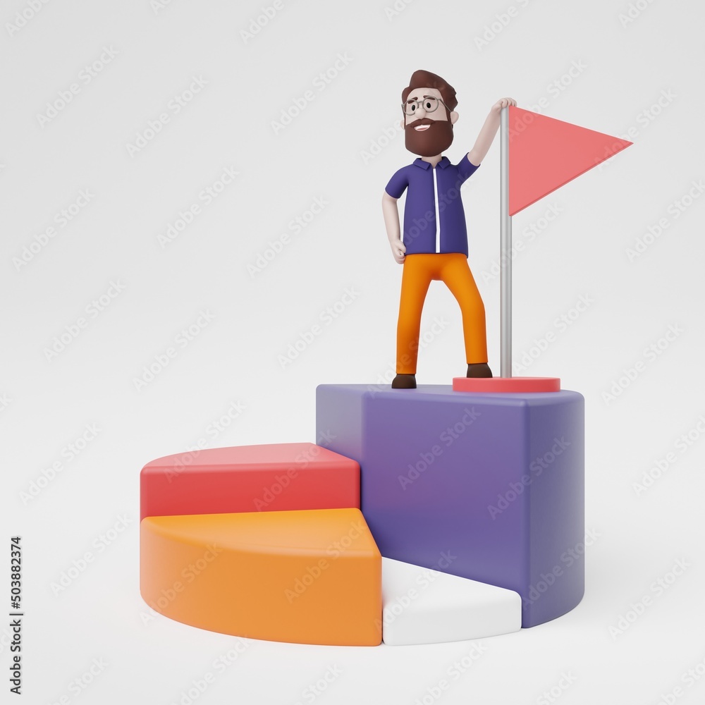 3D Business Success Growth Goal Achievement Flag 3D Business Success Growth Goal Achievement Flag