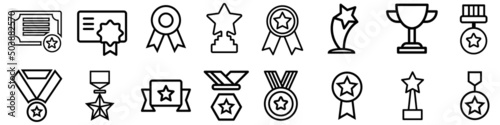 Award icon vector set. trophy icon. achievement illustration symbol. approval sign. approved logo.