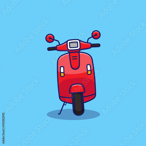 Cute red scooter icon cartoon on blue background