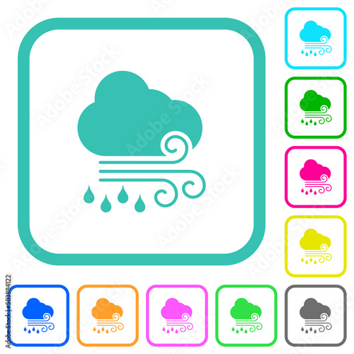 Windy and rainy weather vivid colored flat icons